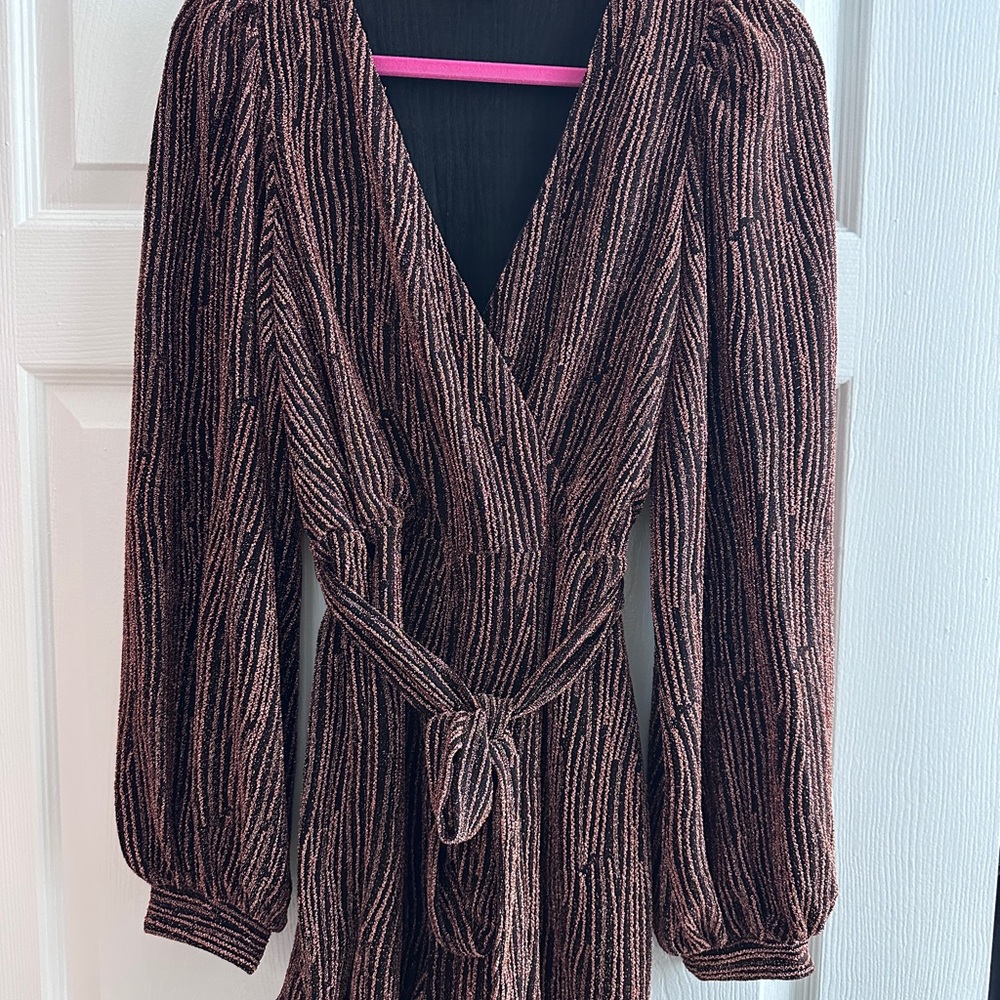 SHEIN Brown Long Sleeve Wrap Dress